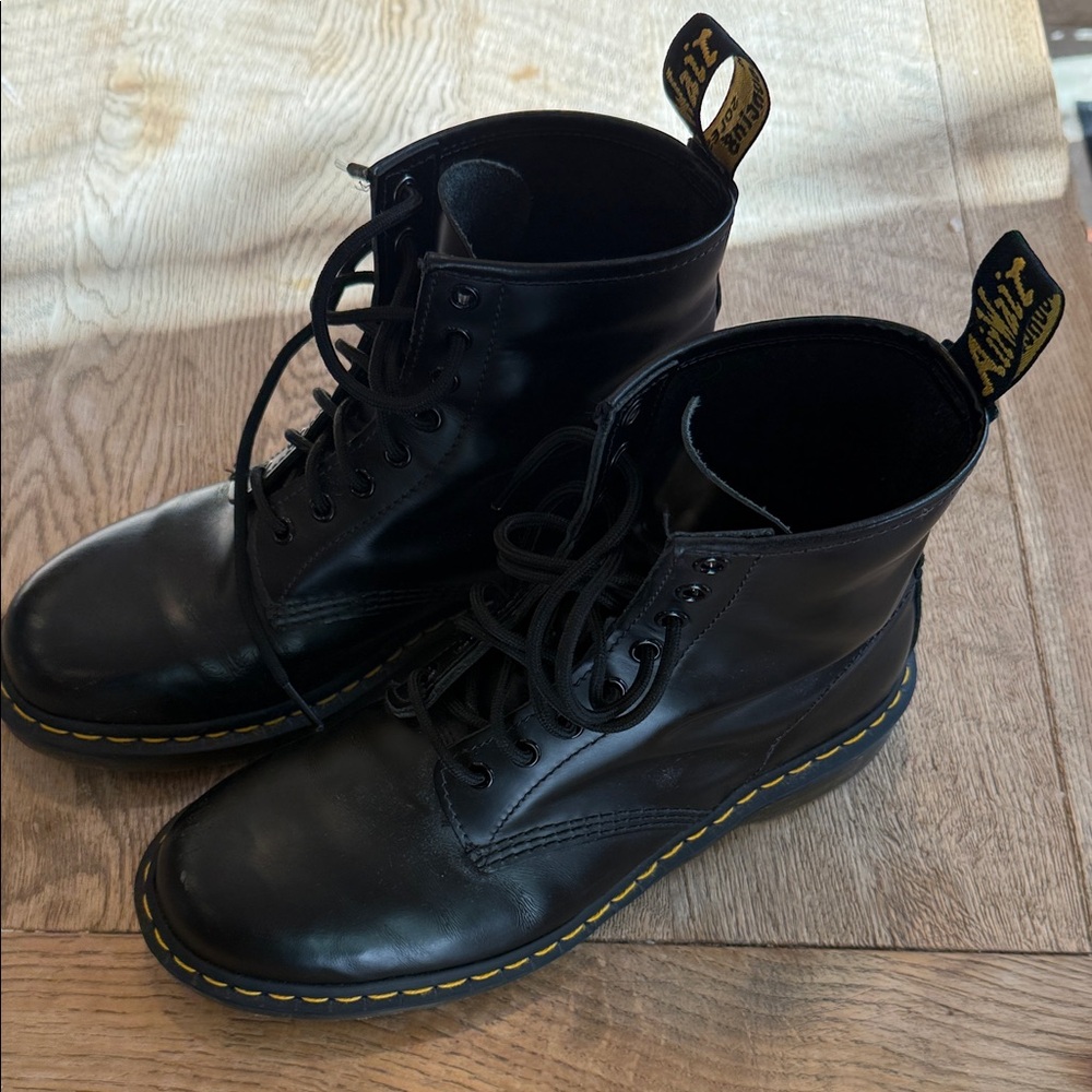 Dr. Martens Black Boots with Yellow Stitching